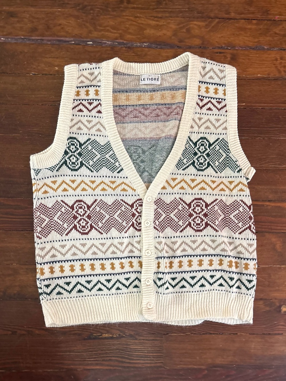Le Tigre cream patterned knit sweater vest size L